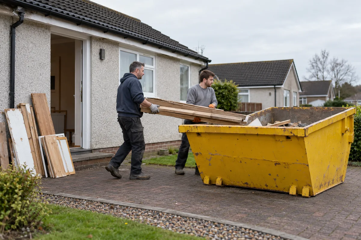 Skip kept on a private drive during a home renovation