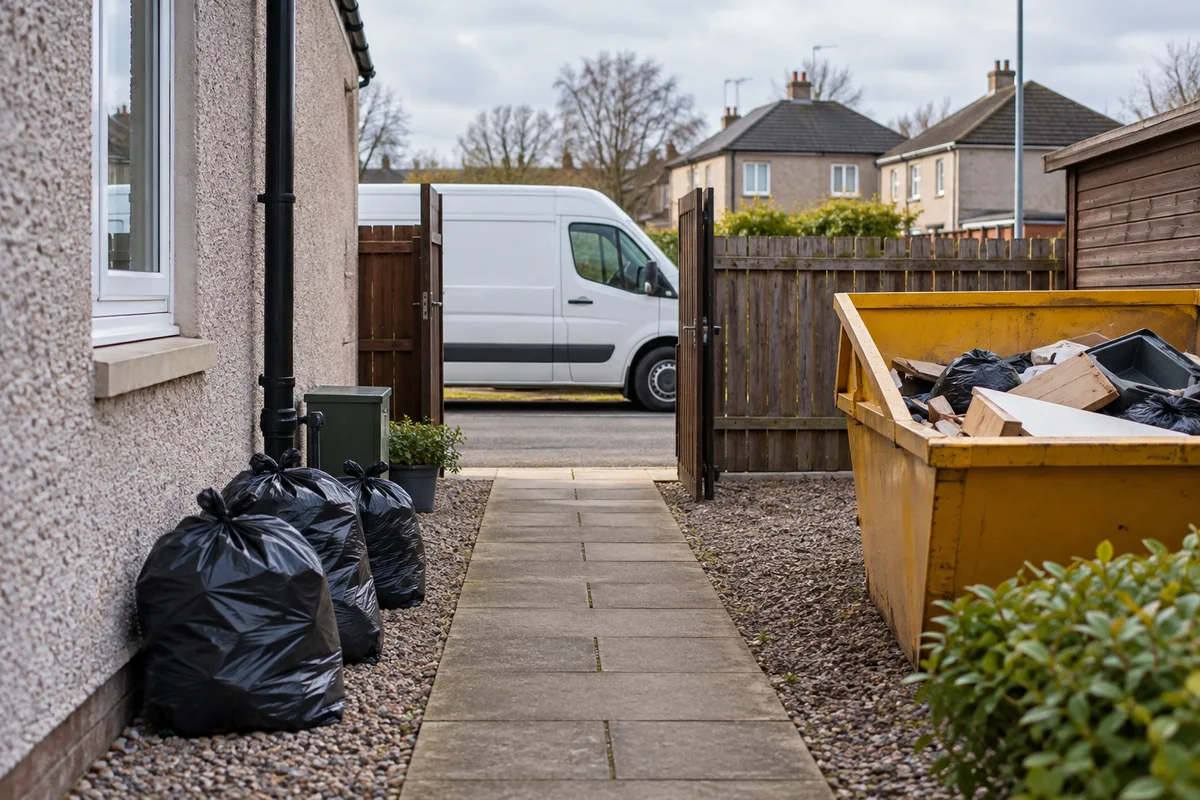 Clear path between garden rubbish and a collection van