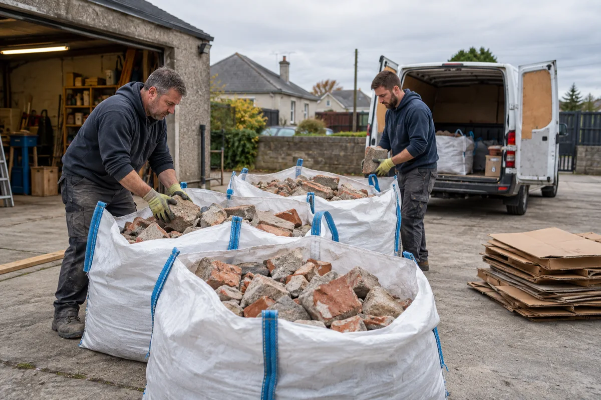 Heavy rubble sacks kept separate from light cardboard waste