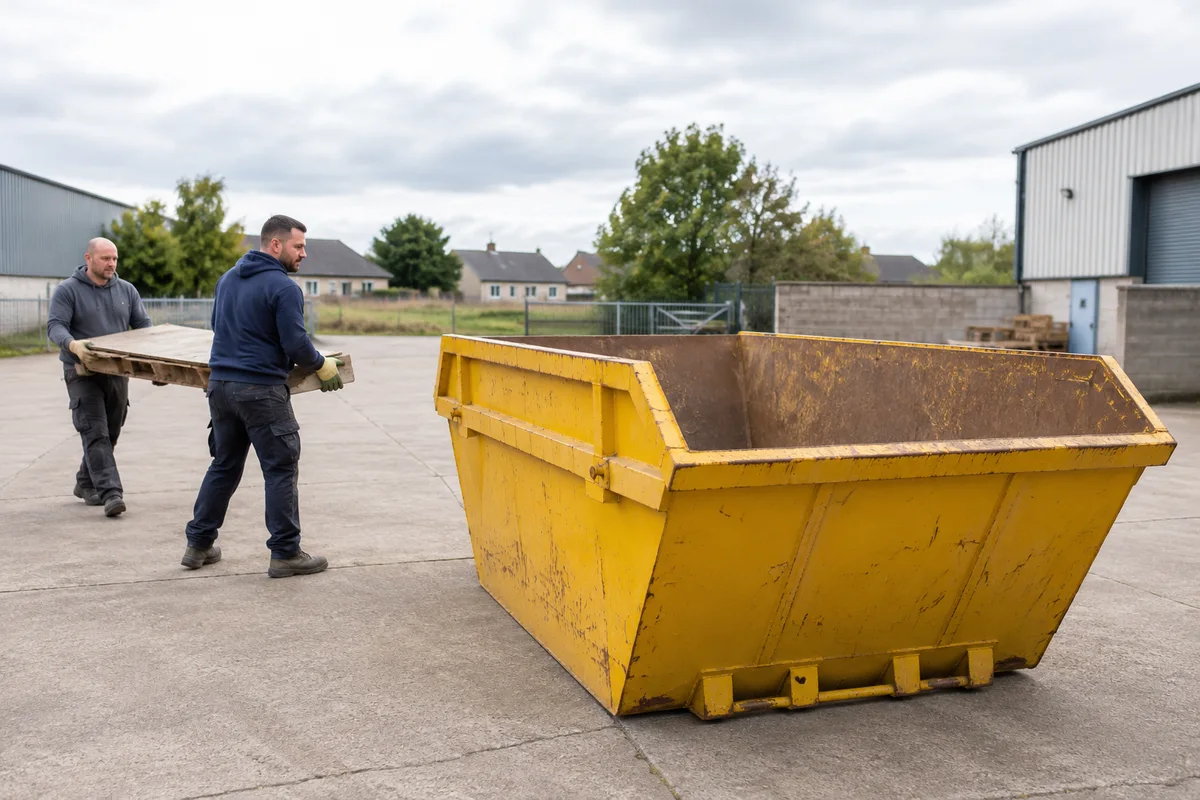 Large skip on a private yard with room for collection