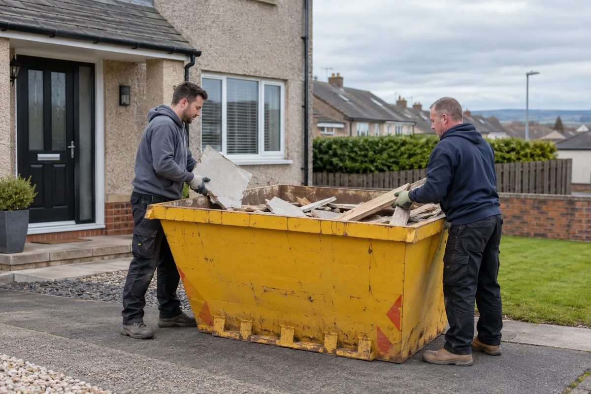 Midi skip holding a small amount of bathroom renovation waste