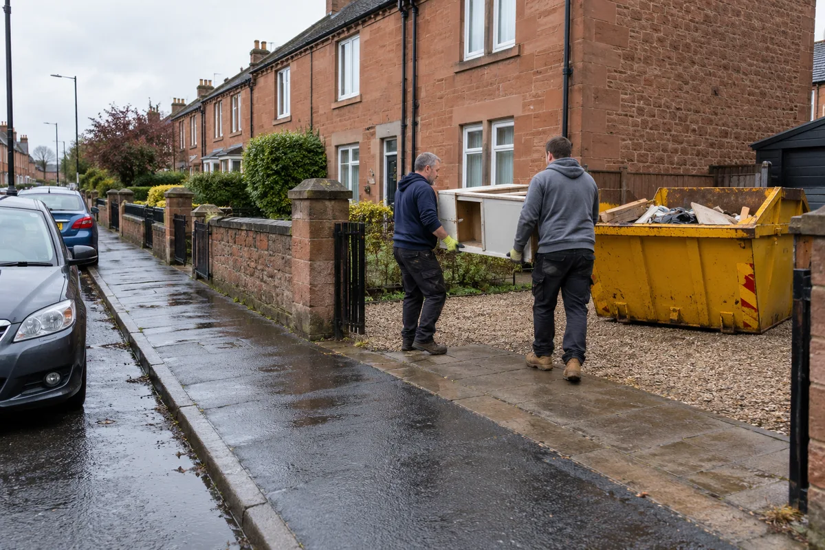 Residential street where roadside skip placement needs planning